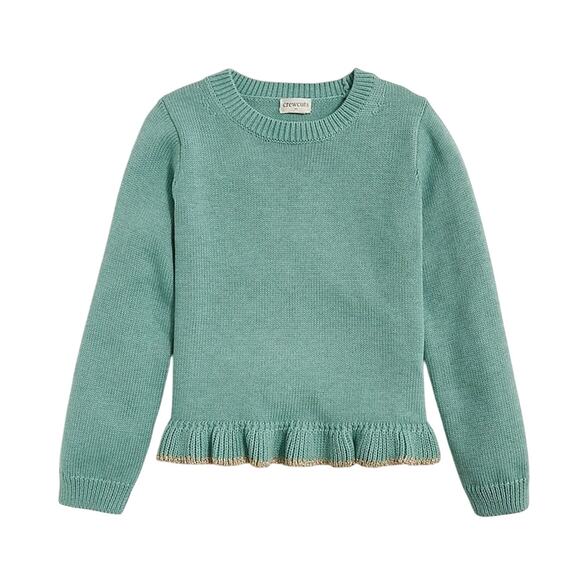 J.Crew Crewcuts Girls XXL Sparkle Ruffle Hem Cotton Sweater Green - Picture 1 of 5